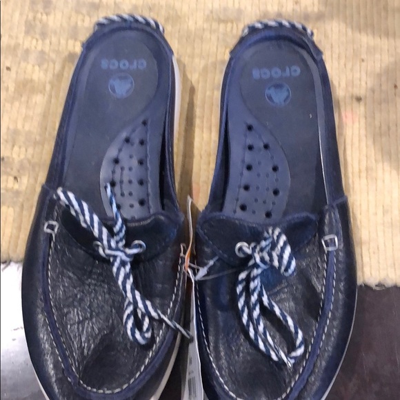 Crocs above deck mule in nautical navy/oyster blue leather used - Picture 2 of 10